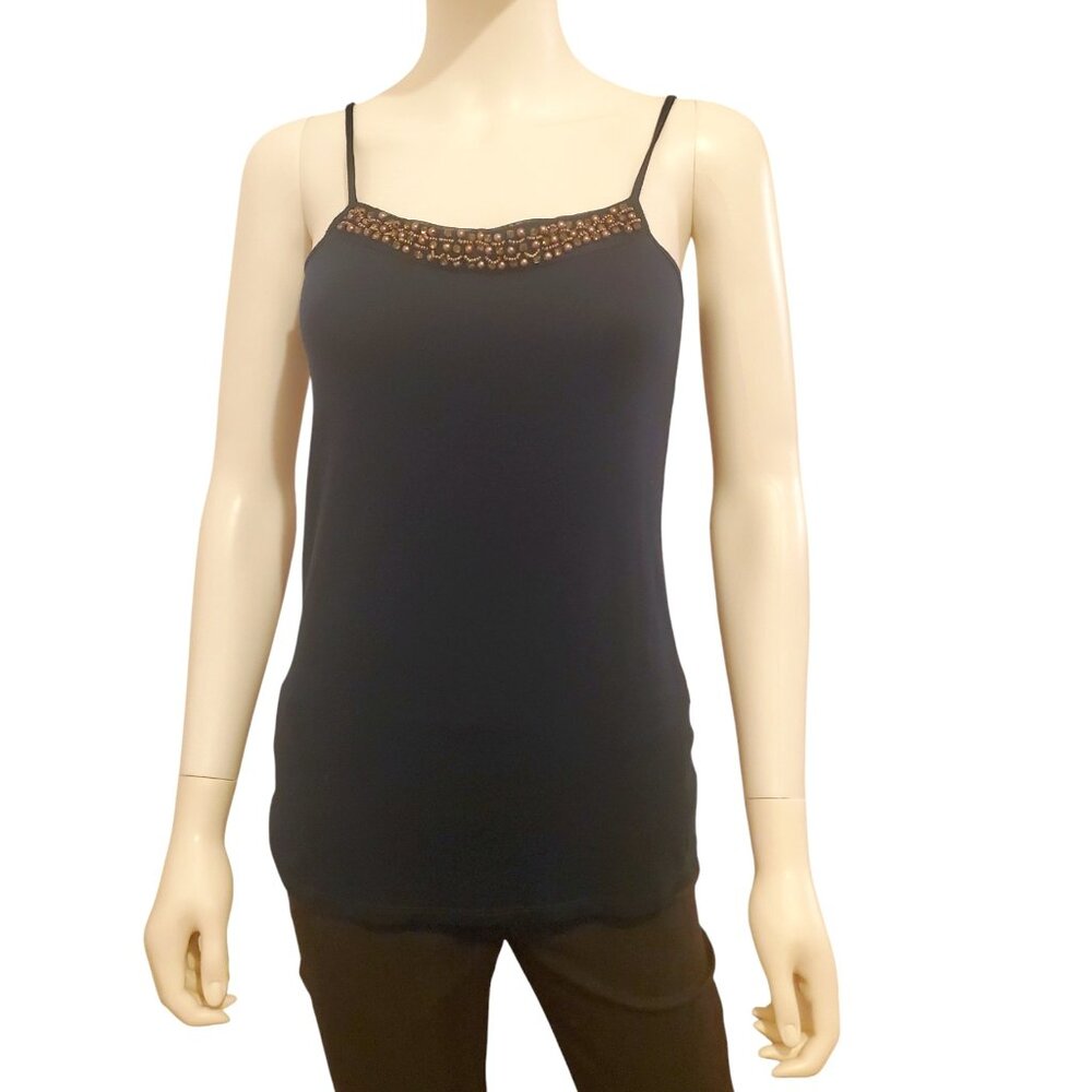 Small Navy Blue Beaded Spaghetti Strap Tank Top with  Beads